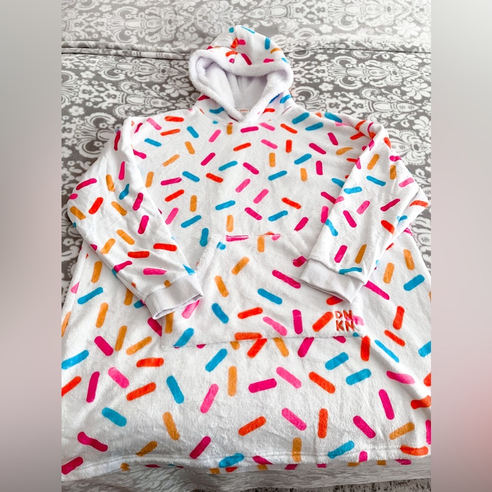 Dunkin’ Blanket Hoodie | White with Sprinkles | Blanket Pullover | Unisex